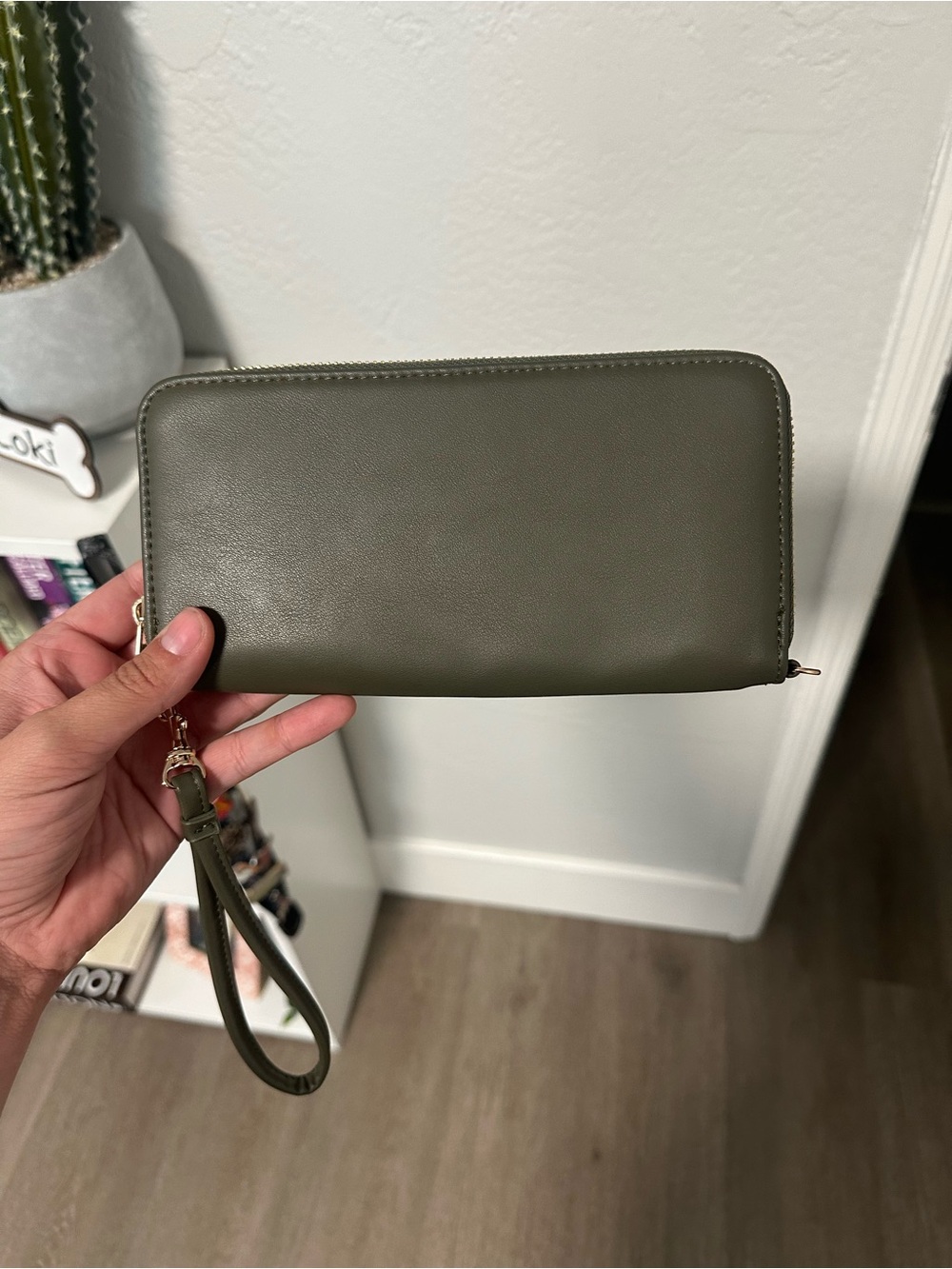 a new day Olive Green Zip Around Wristlet NVR used